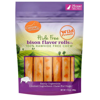 Canine Naturals Mini Roll Bison Dog Treat Chews, 2.5-inch, 25-Count Bag