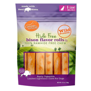 Canine Naturals Hide-Free Mini Roll Bison Dog Treat Chews, 2.5-inch, 6-Count Bag