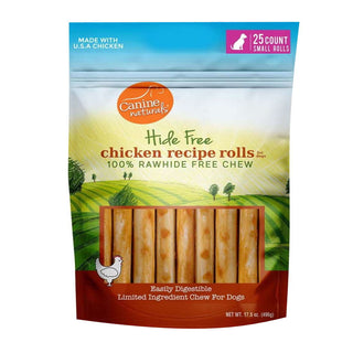 Canine Naturals Hide-Free Mini Roll Chicken Dog Treat Chews, 2.5-inch, 25-Count Bag