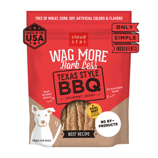 Cloud Star Wag More Bark Less Texas Style BBQ Beef Recipe Grain-Free Jerky Dog Treats, 10-oz bag