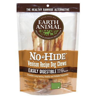 Earth Animal No-Hide Venison Chews Dog Treats, 7", 2 Pack