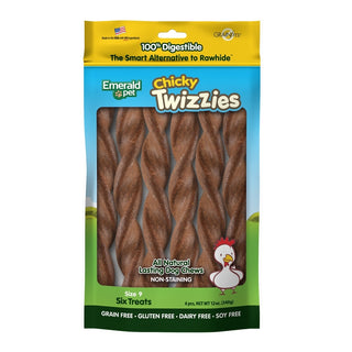 Emerald Pet Chicky Twizzies No-Rawhide Dog Chews 9", 6 Pieces