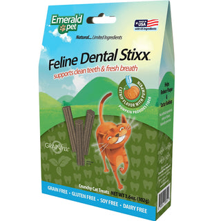 Emerald Pet Feline Dental Stixx With Catnip & Pumpkin Grain-Free Dental Cat Treats, 3.6-oz bag