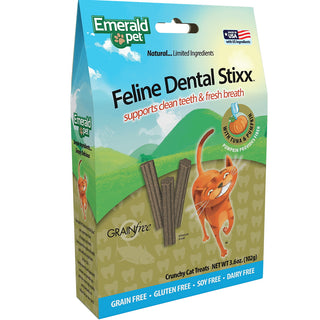 Emerald Pet Feline Dental Stixx With Tuna & Pumpkin Grain-Free Dental Cat Treats, 3.6-oz bag