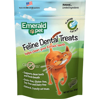 Emerald Pet Feline Dental Treats with Catnip Cat Treats, 3-oz Bag