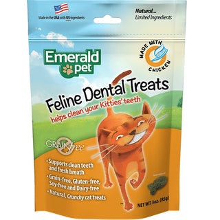 Emerald Pet Feline Dental Treats with Chicken Cat Treats, 3-oz Bag