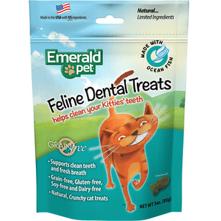 Emerald Pet Feline Dental Treats with Ocean Fish Cat Treats, 3-oz Bag