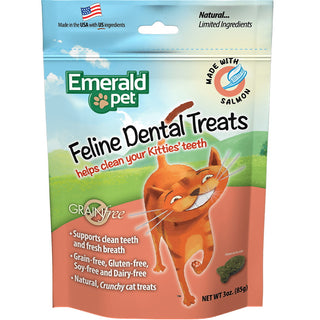 Emerald Pet Feline Dental Treats with Salmon Cat Treats, 3-oz Bag