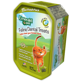 Emerald Pet Feline Dental Treats with Tuna Cat Treats, 11-oz