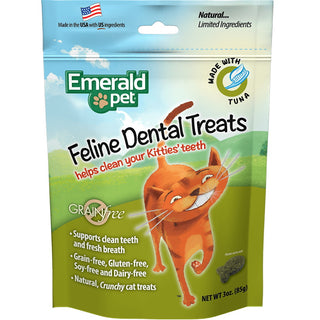 Emerald Pet Feline Dental Treats with Tuna Cat Treats, 3-oz Bag