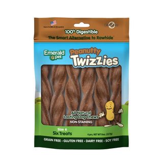 Emerald Pet Peanutty Twizzies No-Rawhide Dog Chews 6", 6 Pieces