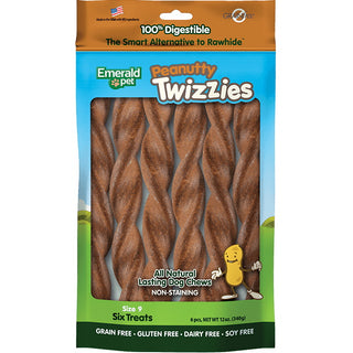 Emerald Pet Peanutty Twizzies No-Rawhide Dog Chews 9 Inches, 6 Pieces