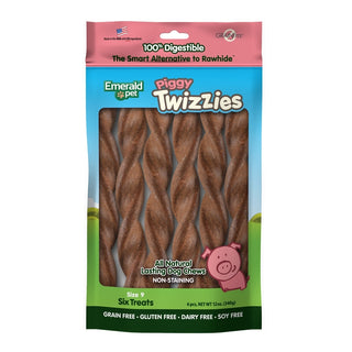 Emerald Pet Piggy Twizzies No-Rawhide Dog Chews 9", 6 Pieces