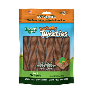 Emerald Pet Turducky Twizzies No-Rawhide Dog Chews 6", 6 Pieces