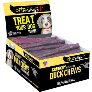 Etta Says! Premium Crunchy Duck Chews Dog Treats, 7" Case of 20