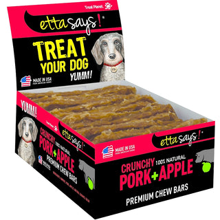 Etta Says! Crunchy Pork + Apples Chew Bars Dog Treats, 12 count