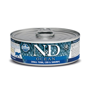 Farmina N&D Ocean Feline Tuna, Cod & Shrimps Canned Cat Food, 2.46-oz Cans, Case of 24