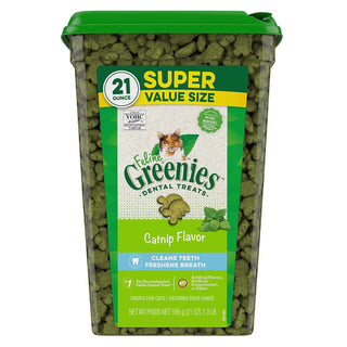 FELINE GREENIES Catnip Flavored Dental Cat Treats, Super Value Size, 21-oz Container