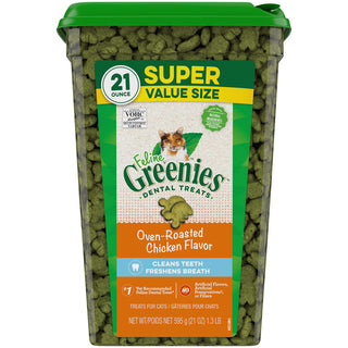 FELINE GREENIES Oven Roasted Chicken Flavor Dental Cat Treats, Super Value Size, 21-oz Container