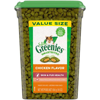 FELINE GREENIES Chicken Flavored Skin & Fur SMARTBITES Cat Treats, Value Size, 16-oz Container