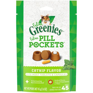 FELINE GREENIES Pill Pockets Cat Treats, Catnip Flavor, 45-Count Bag