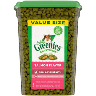 FELINE GREENIES Salmon Flavored Skin & Fur SMARTBITES Cat Treats, 16-oz Container