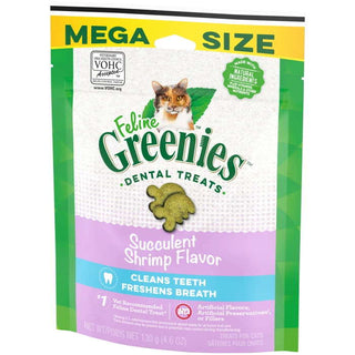 FELINE GREENIES Succulent Shrimp Flavor Dental Cat Treats, Mega Size Bag, 4.6-oz