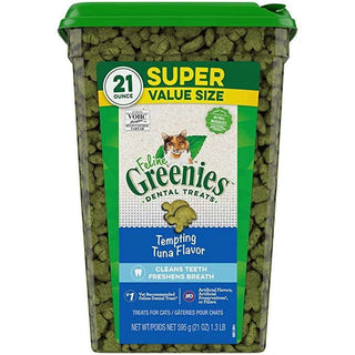 FELINE GREENIES Tempting Tuna Flavor Dental Cat Treats, Super Value Size, 21-oz Container