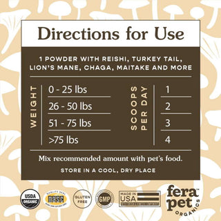 Fera Pets USDA Organic Mushroom Blend Immune Support for Dogs and Cats