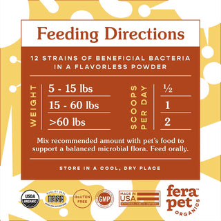 Fera Pets USDA Organic Probiotics with Prebiotics Powder for Dogs & Cats