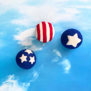 FriendSheep Stars & Stripes Patriotic Wool Ball Dog Toys, Set of 3 Balls