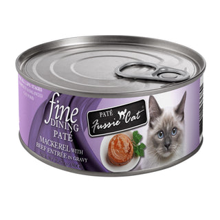 Fussie Cat Fine Dining Pate Mackerel with Beef Entree in Gravy Wet Cat Food, 2.82-oz, Case of 24