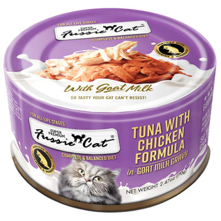 Fussie Cat Tuna with Chicken in Goat Milk Gravy Wet Cat Food, 2.47-oz, Case of 24