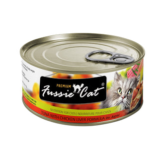 Fussie Cat Premium Tuna with Chicken Liver In Aspic Canned Cat Food, 2.82-oz, Case of 24