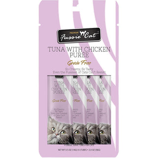 Fussie Cat Tuna with Chicken Puree Lickable Cat Treats, 0.5-oz pouch, pack of 4