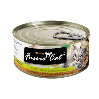 Fussie Cat Premium Tuna with Smoked Tuna In Aspic Canned Cat Food, 2.82-oz, Case of 24