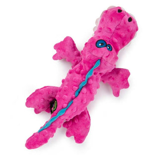 GoDog Gators Chew Guard Squeaky Plush Dog Toy, Pink, Large