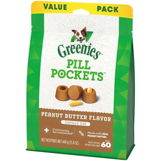 GREENIES Pill Pockets Canine Peanut Butter Flavor Dog Treats, Capsule Size, 60-Count Bag