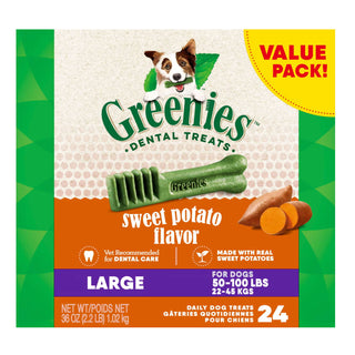 Greenies Sweet Potato Flavor Large Size Dental Dog Treats, 24-Count Value Pack