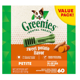 Greenies Sweet Potato Flavor Petite Size Dental Dog Treats, 60-Count Value Pack