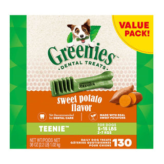 Greenies Sweet Potato Flavor Teenie Size Dental Dog Treats, 130-Count Value Pack