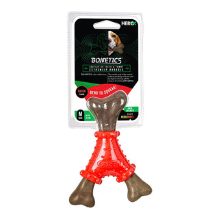 Hero Bonetics Noisy Joint Wishbone Dog Chew Toy, Wood Scent, Medium