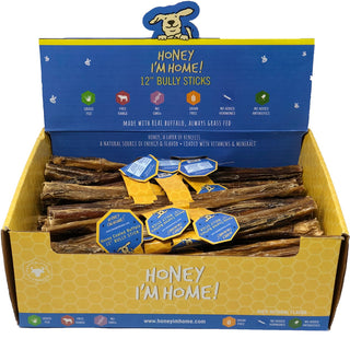 Honey I'm Home Water Buffalo Bully Sticks, 12-Inch, Bulk 50-Count Case