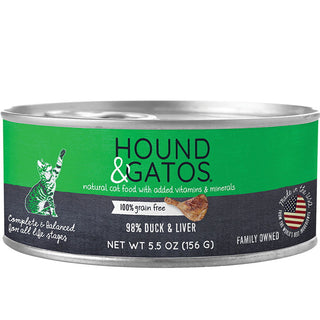 Hound & Gatos 98% Duck & Liver Grain-Free Canned Cat Food, 5.5-oz, case of 24