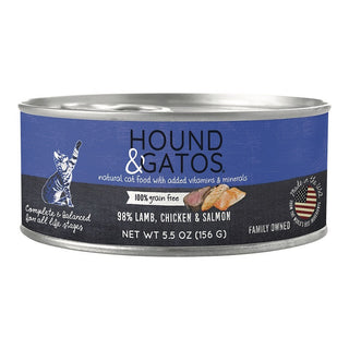 Hound & Gatos 98% Lamb, Chicken & Salmon Grain-Free Canned Cat Food, 5.5-oz, case of 24