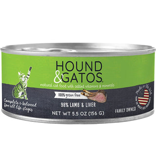 Hound & Gatos 98% Lamb & Liver Grain-Free Canned Cat Food, 5.5-oz, case of 24