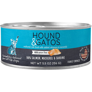 Hound & Gatos 98% Salmon, Mackerel & Sardine Grain-Free Canned Cat Food, 5.5-oz, case of 24