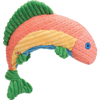 HuggleHounds Knottie Rainbow Trout Durable Squeaky Plush Dog Toy, Large