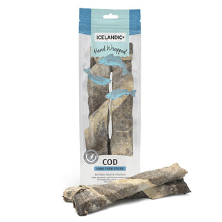 Icelandic+ Hand Wrapped Cod Skin Long Chew Sticks Dog Treats, 2 Pieces