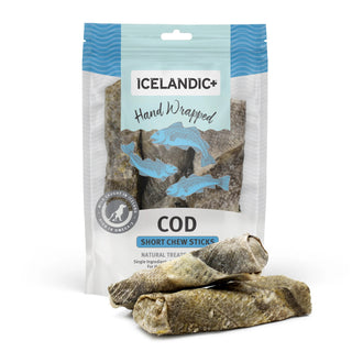 Icelandic+ Hand Wrapped Cod Skin Short Chew Sticks Dog Treats, 3 Pieces